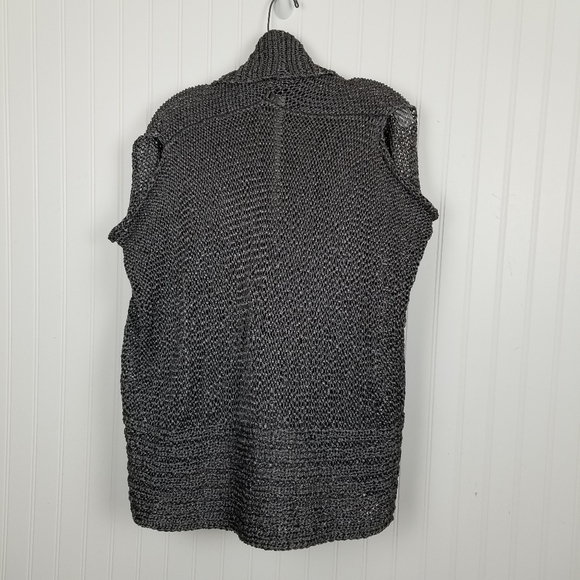 Club Monaco Gray Metallic Open Front Cardigan Sleeveless Vest Open Knit Size XS - Picture 9 of 11